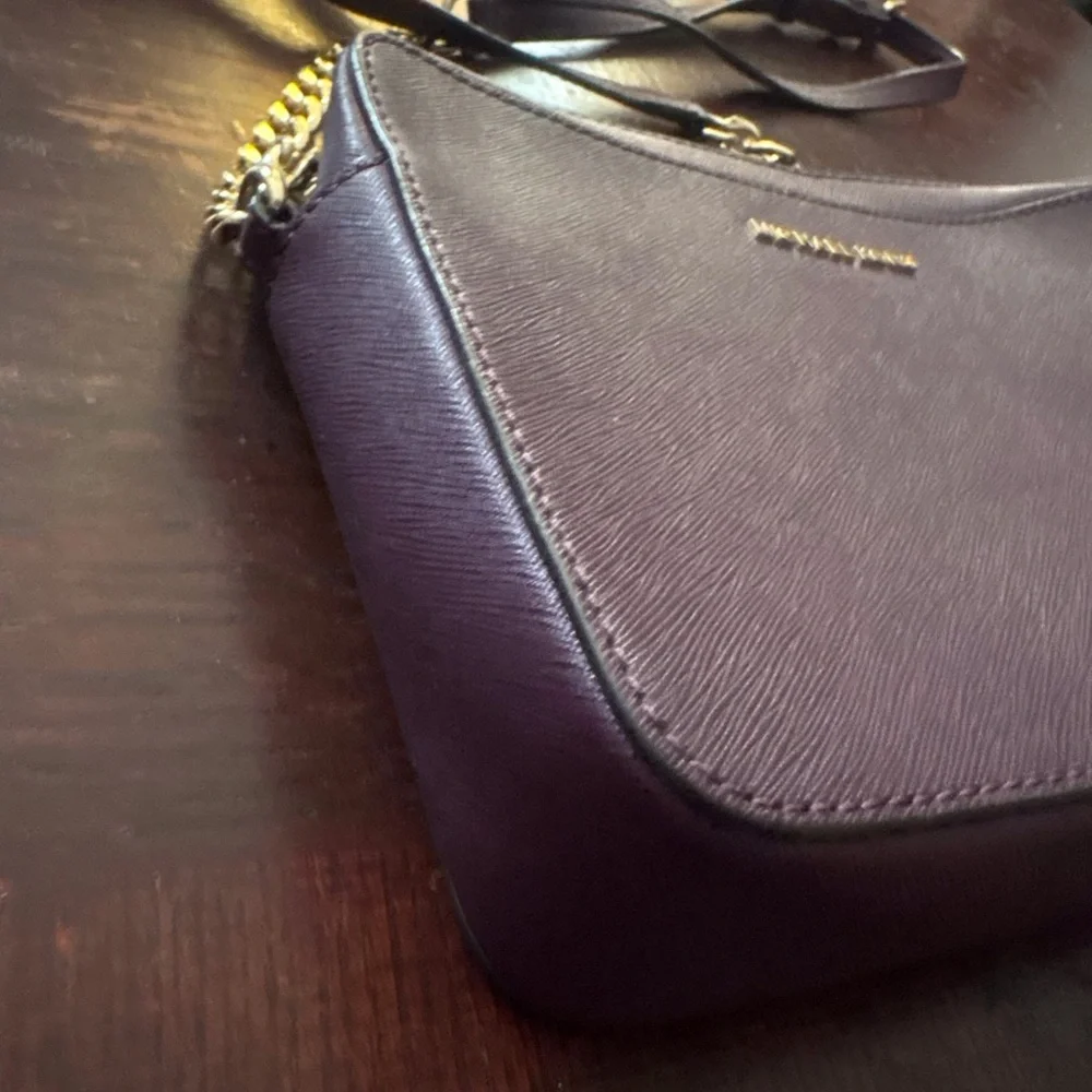 Michael Kors Deep Plum Leather Crossbody with Gold Chain Strap